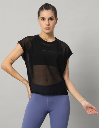 MKH Womens Sheer Mesh Short Fit T Shirt For Athleisure