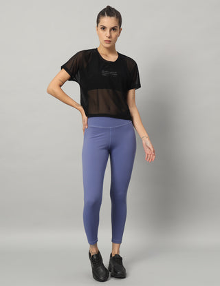 MKH Black Mesh Crop T-Shirt Women Sporty Activewear