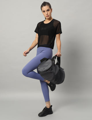 MKH Black Mesh Crop T-Shirt Women Sporty Activewear