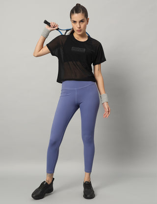 MKH Black Mesh Short Length T-Shirt Women Sporty Look