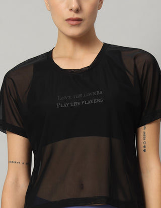 MKH Black Mesh Crop T-Shirt Women Stylish Gym Outfit