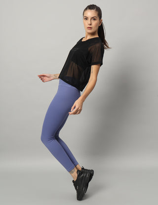 MKH Black Mesh Crop T-Shirt Women Stylish Gym Outfit