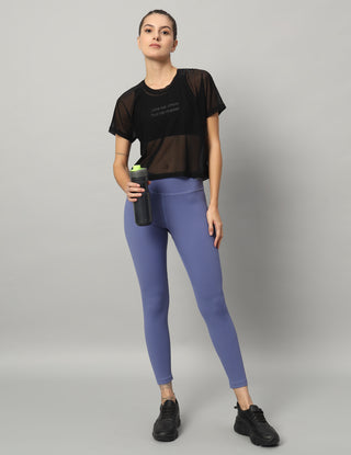 MKH Black Mesh Crop T-Shirt Women Stylish Gym Outfit