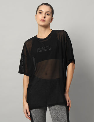 MKH Black Mesh T-Shirt Womens Oversized Fit Streetwear Style