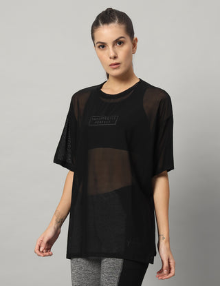 MKH Black Mesh T-Shirt Womens Oversized Fit Streetwear Style