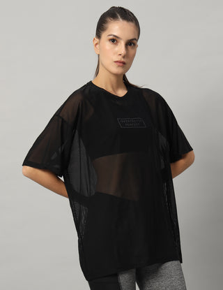 MKH Black Mesh T-Shirt Womens Oversized Fit Streetwear Style