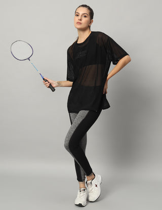 MKH Black Mesh T-Shirt Womens Oversized Fit Streetwear Style