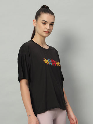 MKH Women Black Stretchable Training Wear T-Shirt for Outdoor Use
