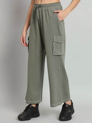 Women Green Mid-Rise Cargo Sports Track Pants