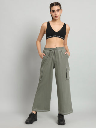 Women Green Mid-Rise Cargo Sports Track Pants