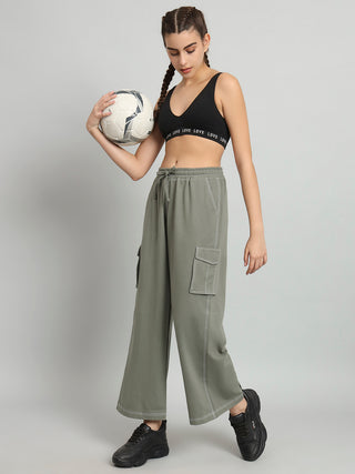 Women Green Mid-Rise Cargo Sports Track Pants