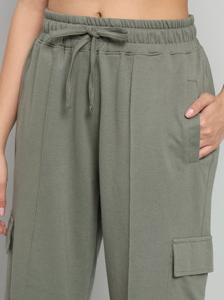 Women Green Sports Cargo Track Pants