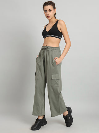 Women Green Sports Cargo Track Pants