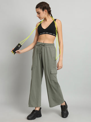 Women Green Sports Cargo Track Pants