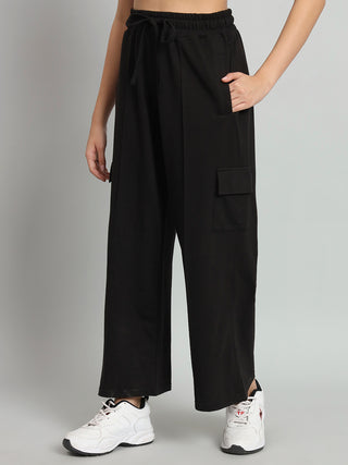 Women Black Sports Cargo Track Pants