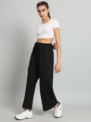 Women Black Sports Cargo Track Pants