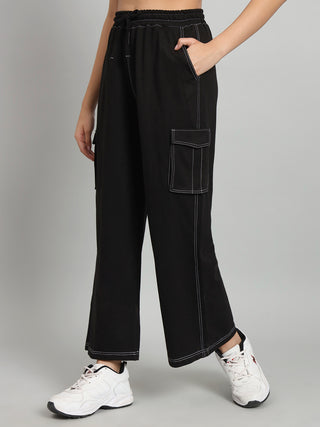 Women Black Mid-Rise Cargo Track Pants