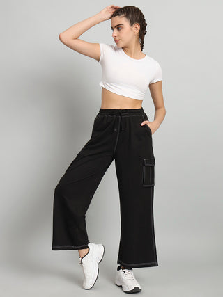 Women Black Mid-Rise Cargo Track Pants