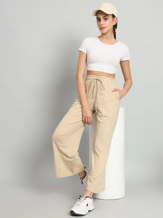 Women Beige Mid Rise Sports Track Pants