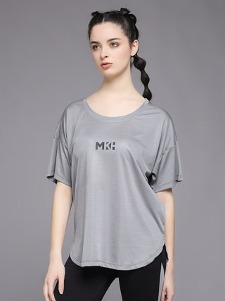 MKH Women Grey Lightweight Workout T-Shirt for Outdoor Fitness