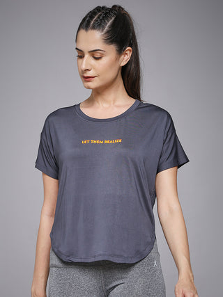 MKH Women Dark Grey Signature Everyday Comfort Printed T-Shirt