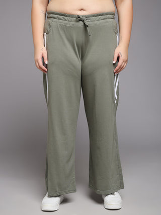 MKH Women Plus Size Green Casual Track Pants
