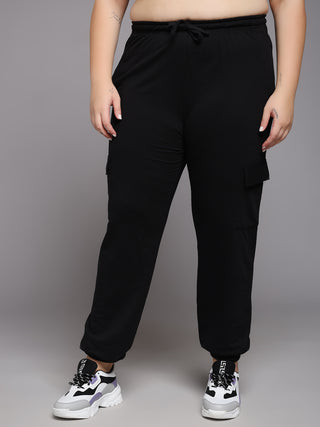 MKH Women Plus Size Black Relaxed Fit Athleisure Pants