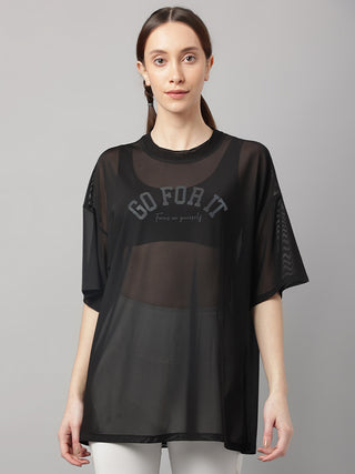MKH Womens Oversized Black Mesh T Shirt