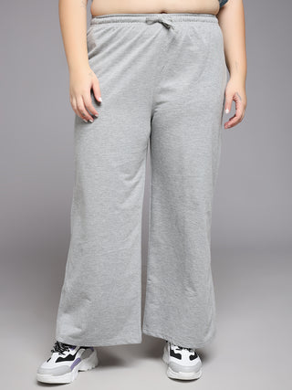 MKH Women Plus Size Grey Sports Wide Leg Track Pants
