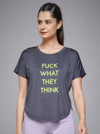 MKH Women Grey Daily Wear Elevated Essentials Typography Printed Relaxed Fit T-Shirt