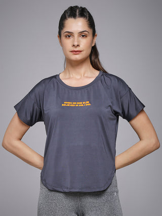 MKH Women Grey Trendy Graphic Printed Casual T-Shirt