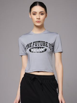 MKH Women Light Grey Stylish Workout & Gym T-Shirt
