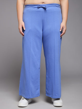 MKH Women Plus Size Blue Wide Leg Track Pants