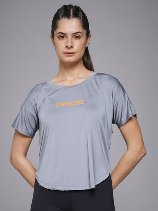 MKH Women Grey Essential Elevated Essentials Typography Printed Relaxed Fit T-Shirt