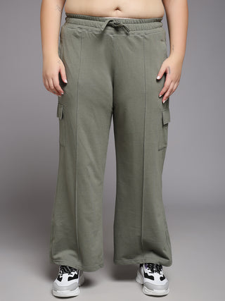 MKH Women Plus Size Green Drawstring Track Pants