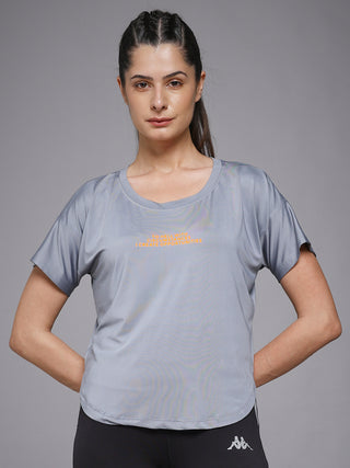 MKH Women Grey Graphic Typography Printed Round Neck Relaxed Fit T-Shirt