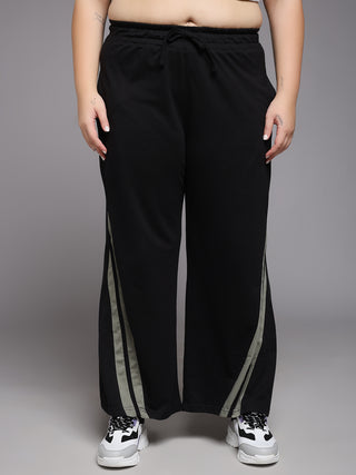 MKH Women Plus Size Black High Rise Wide Leg Track Pants
