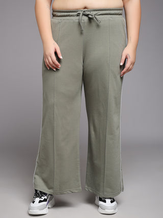 MKH Women Plus Size Green Athleisure Track Pants