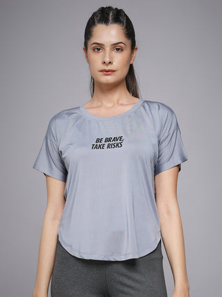 MKH Women Grey Statement Graphic Printed Casual T-Shirt