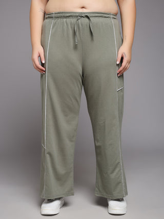 MKH Women Plus Size Green Lounge Track Pants