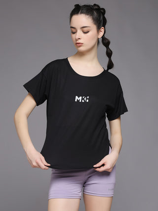 MKH Women Black Flexible Workout T-Shirt for Yoga and Training