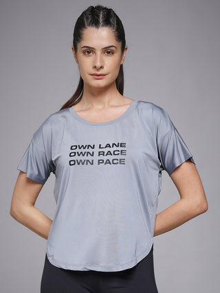 MKH Women Grey Relaxed Statement Typography Casual T-Shirt