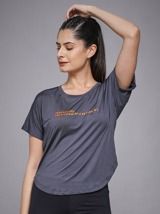 MKH Women Grey Lifestyle Typography Printed Round Neck Relaxed Fit T-Shirt