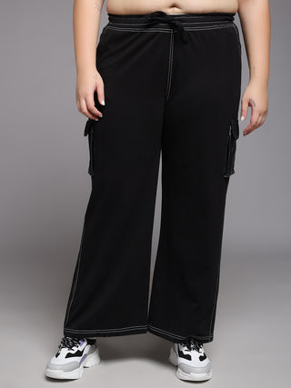MKH Women Plus Size Black Walking Track Pants