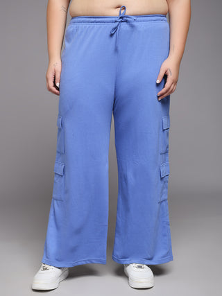 MKH Women Plus Size Blue High Waist Track Pants