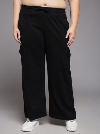 MKH Women Plus Size Black Running Track Pants