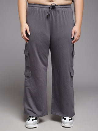 MKH Women Plus Size Grey Relaxed Fit Track Pants