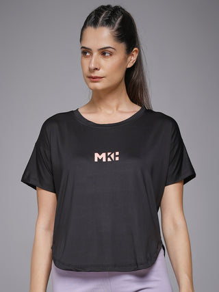 MKH Women Black Casual Lifestyle Typography T-Shirt