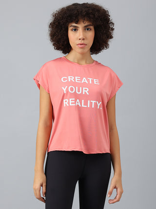 MKH Women Pink PowerTrack Active Gym T Shirt
