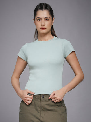 MKH Aqua Blue Ribbed Slim Fit T-Shirt